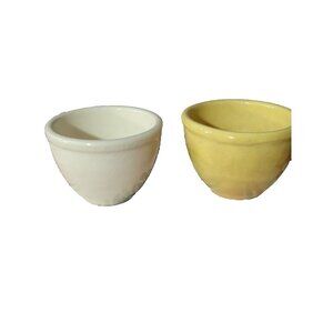 2pc Vtg Homer Laughlin Fiesta Ceramic Ramekins White & Yellow Farmhouse Decor